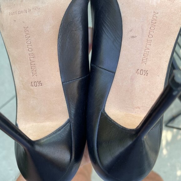 Manolo Blahnik Pumps Black Leather Calf BB Heels Shoes - Picture 4 of 6